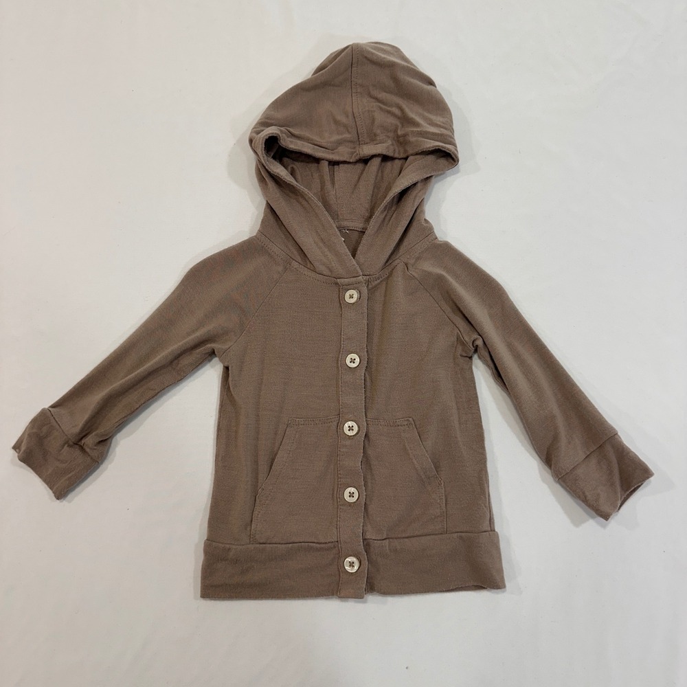 Kate Quinn Button Front Hooded Cardigan Kids 6-12M Brown Modal Blend | Earthy